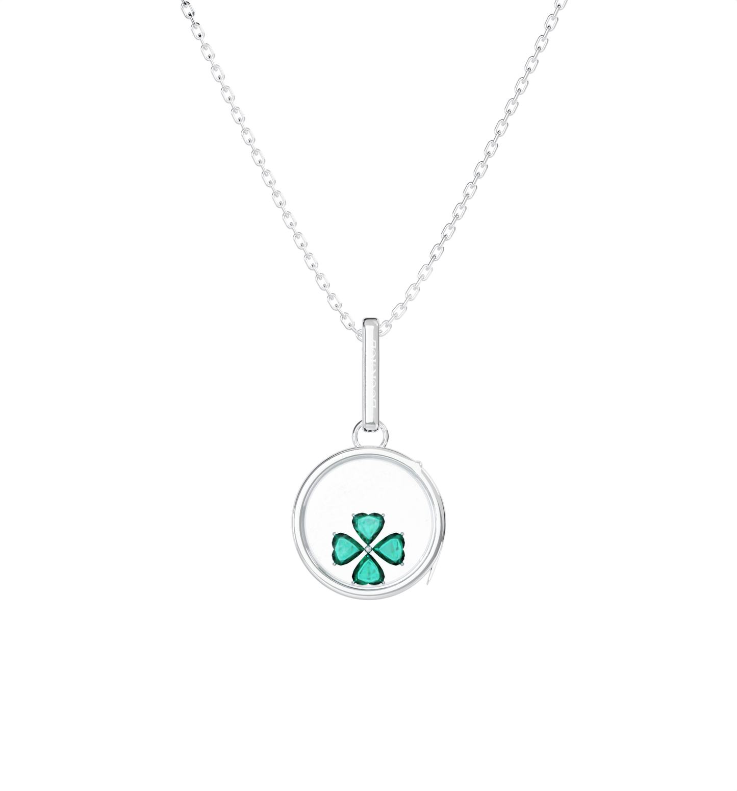 Necklace set | Small Round Locket Necklace Silver w Clover Charm