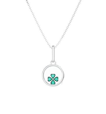 Necklace set | Small Round Locket Necklace Silver w Clover Charm