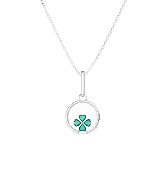 Necklace set | Small Round Locket Necklace Silver w Clover Charm