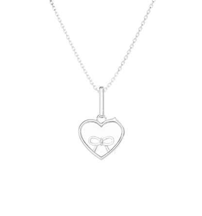 Necklace set | Small Heart Locket Necklace Silver w Bow Charm