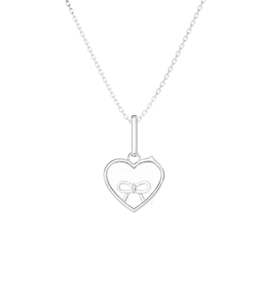 Necklace set | Small Heart Locket Necklace Silver w Bow Charm