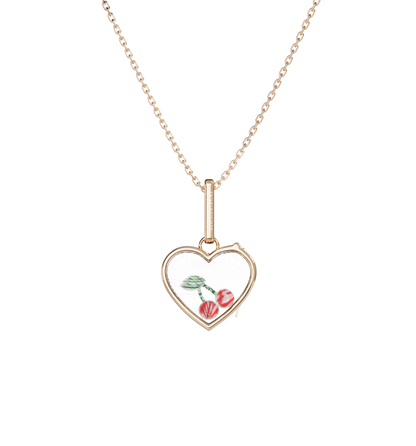 Necklace set | Small Heart Locket Necklace Rose Gold w Cherry Charm