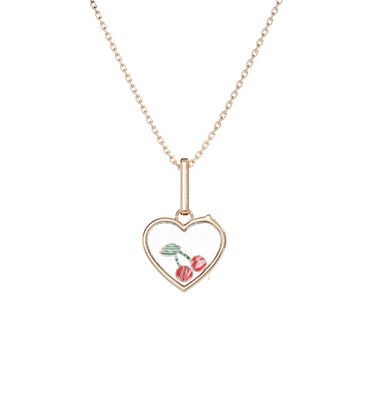 Necklace set | Small Heart Locket Necklace Rose Gold w Cherry Charm