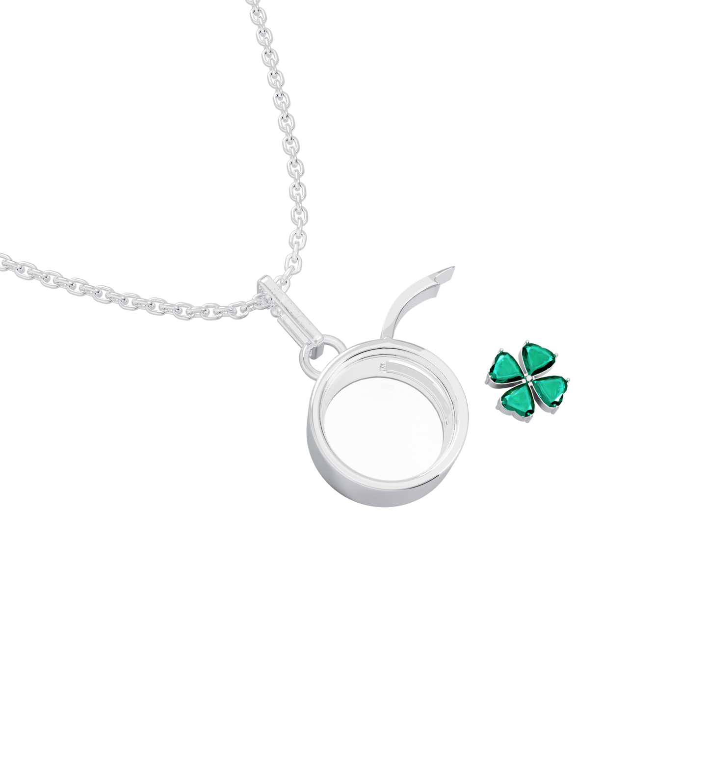 Necklace set | Small Round Locket Necklace Silver w Clover Charm