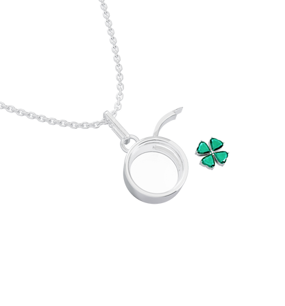 Necklace set | Small Round Locket Necklace Silver w Clover Charm