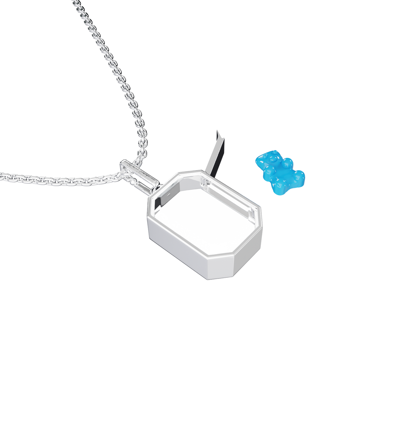 Necklace set | Small Baguette Locket Necklace Silver w Blue Gummy Bear Charm