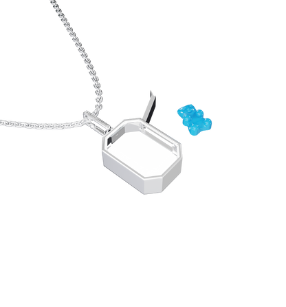 Necklace set | Small Baguette Locket Necklace Silver w Blue Gummy Bear Charm