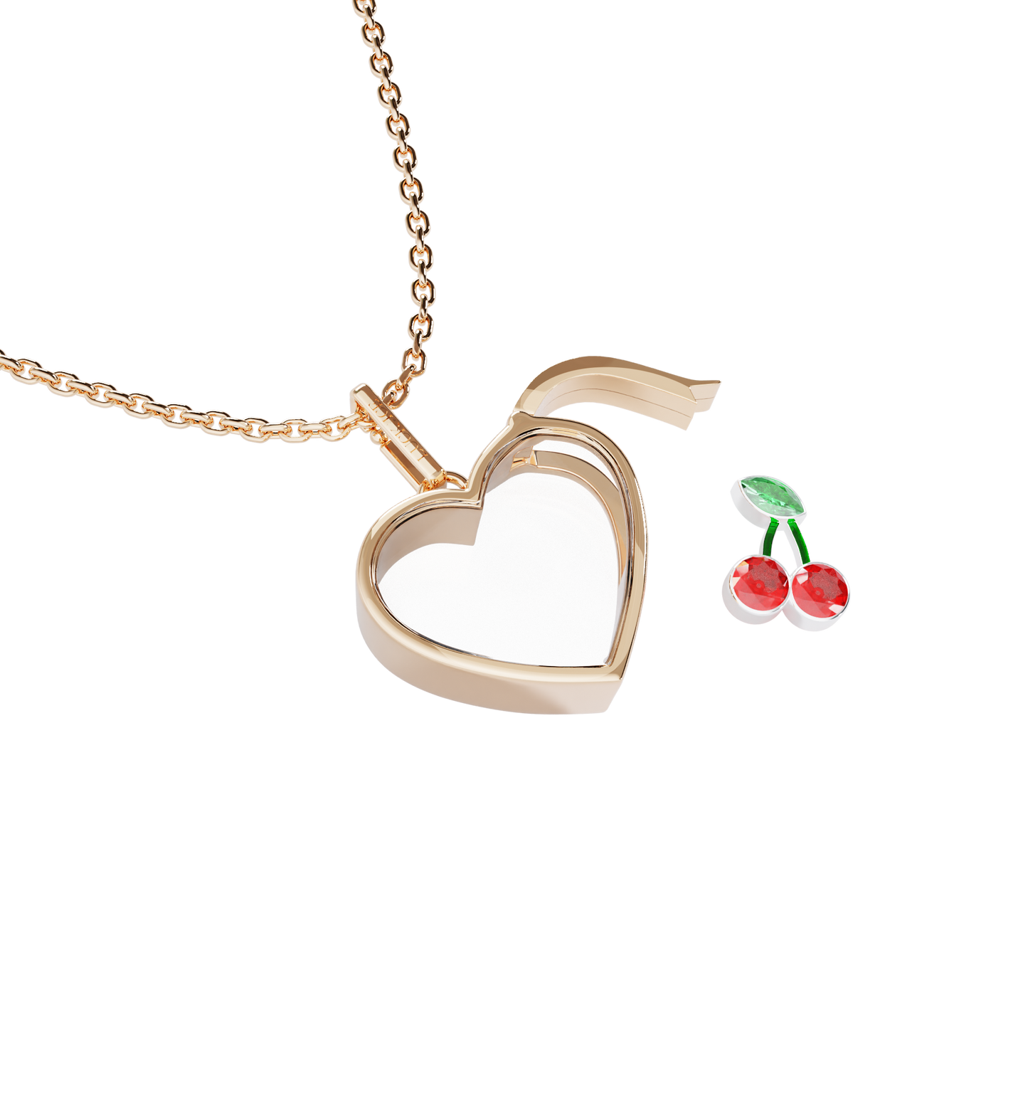 Necklace set | Small Heart Locket Necklace Rose Gold w Cherry Charm