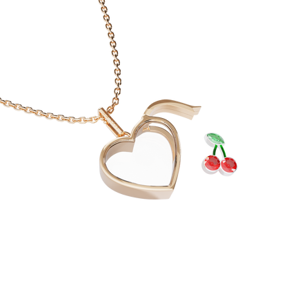 Necklace set | Small Heart Locket Necklace Rose Gold w Cherry Charm