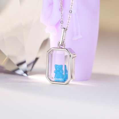 Necklace set | Small Baguette Locket Necklace Silver w Blue Gummy Bear Charm